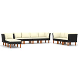 10 Piece Garden Lounge Set with Cushions Poly Rattan Black - Front View