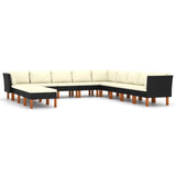 12 Piece Garden Lounge Set with Cushions Poly Rattan Black - Front View