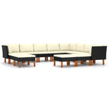 12 Piece Garden Lounge Set with Cushions Poly Rattan Black