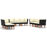 9 Piece Garden Lounge Set with Cushions Poly Rattan Black - Front View