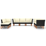 9 Piece Garden Lounge Set with Cushions Poly Rattan Black - Side View