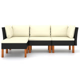 4 Piece Garden Lounge Set with Cushions Poly Rattan Black - Side View