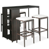 5 Piece Garden Bar Set with Cushions Poly Rattan Brown