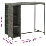 5 Piece Garden Bar Set with Cushions Poly Rattan Grey - Low Angle