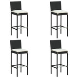5 Piece Garden Bar Set with Cushions Poly Rattan Black - 45-Degree Angle