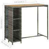 5 Piece Garden Bar Set with Cushions Poly Rattan Grey - Low Angle