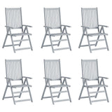 Garden Reclining Chairs 6 pcs with Cushions Solid Acacia Wood - Front View