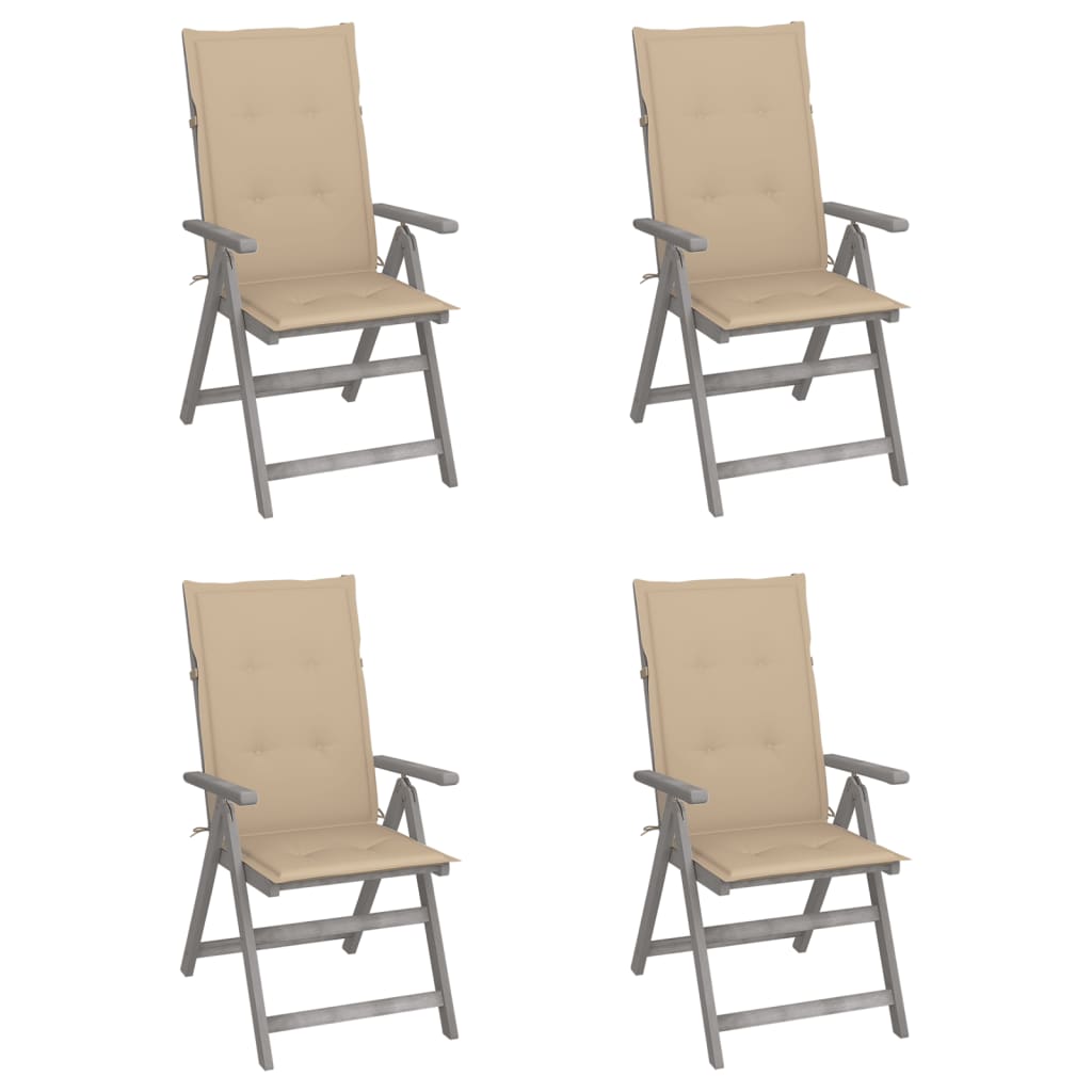 Garden Reclining Chairs 4 pcs with Cushions Solid Wood Acacia