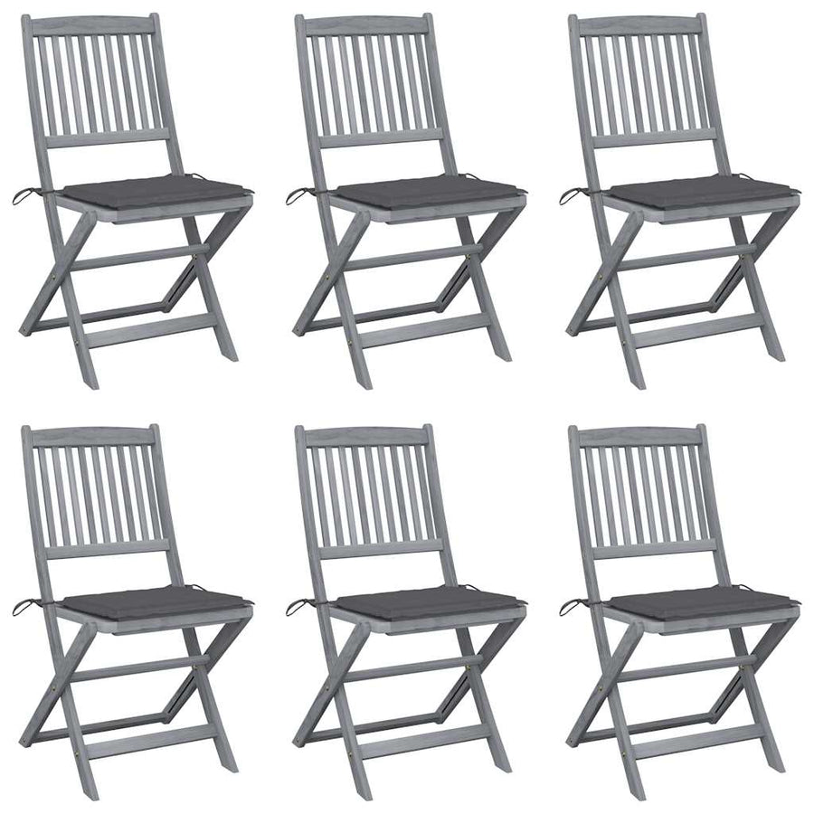 Folding Chairs 6 pcs with Cushions Solid Acacia Wood