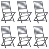 Folding Outdoor Chairs 6 pcs with Cushions Solid Acacia Wood - Side View