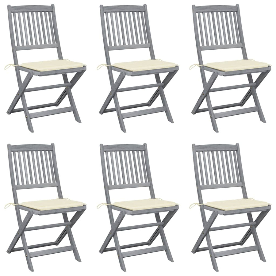 Folding Chairs 6 pcs with Cushions Solid Acacia Wood