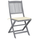 Folding Outdoor Chairs 6 pcs with Cushions Solid Acacia Wood - Front View