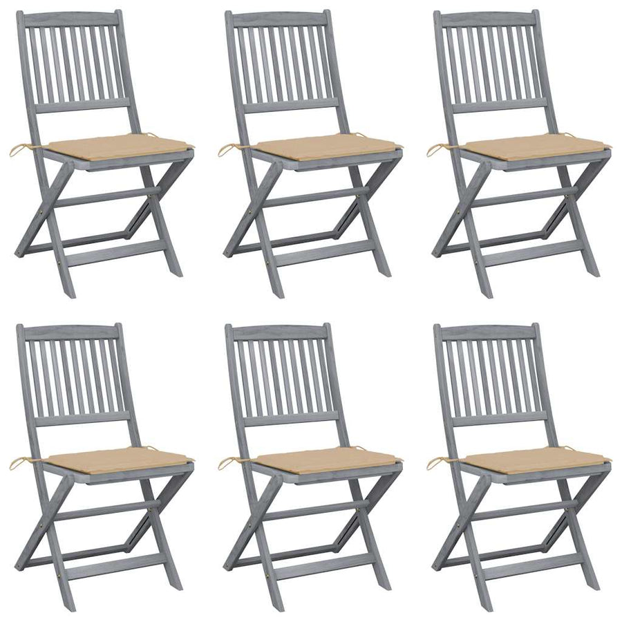 Folding Chairs 6 pcs with Cushions Solid Acacia Wood