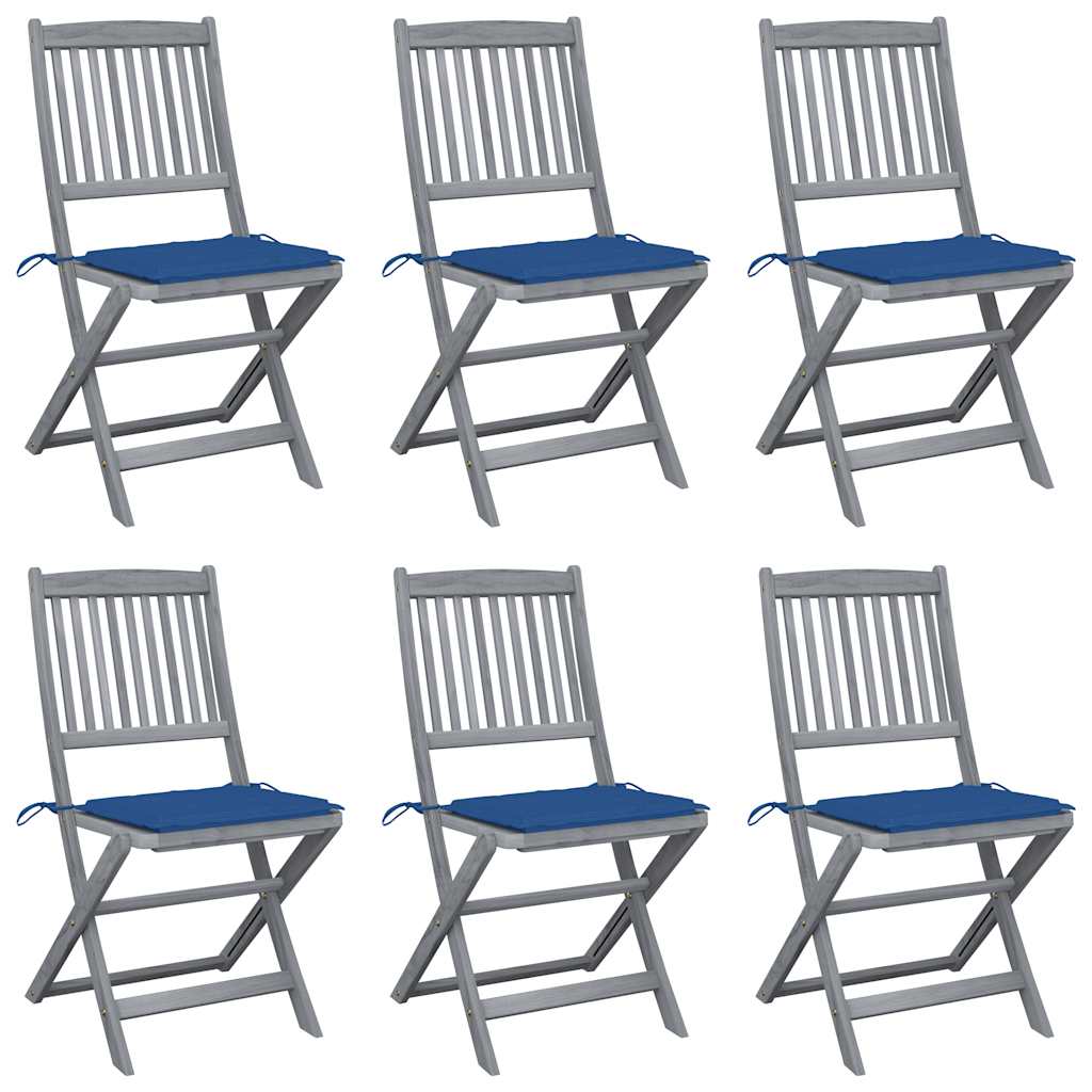 Folding Chairs 6 pcs with Cushions Solid Acacia Wood