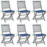 Folding Chairs 6 pcs with Cushions Solid Acacia Wood