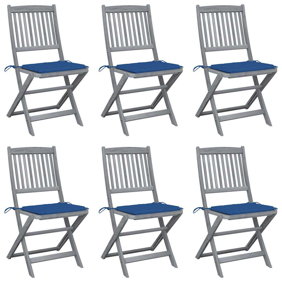 Folding Chairs 6 pcs with Cushions Solid Acacia Wood