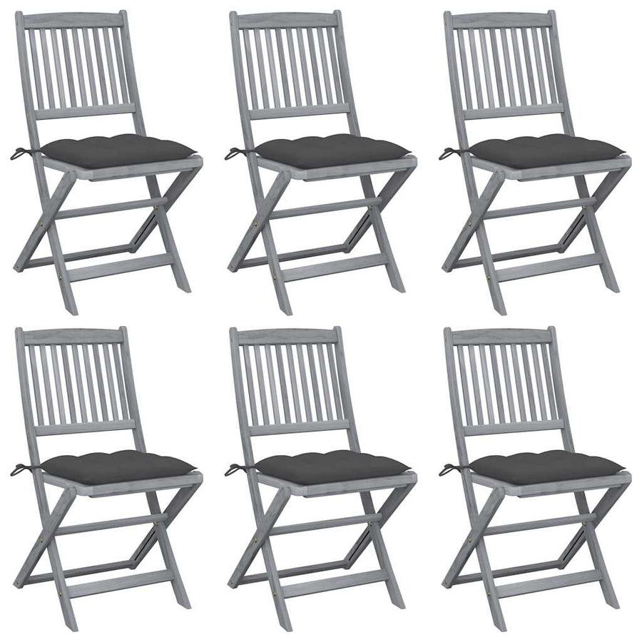 Folding Chairs 6 pcs with Cushions Solid Acacia Wood
