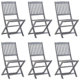 Folding Outdoor Chairs 6 pcs with Cushions Solid Acacia Wood - Side View