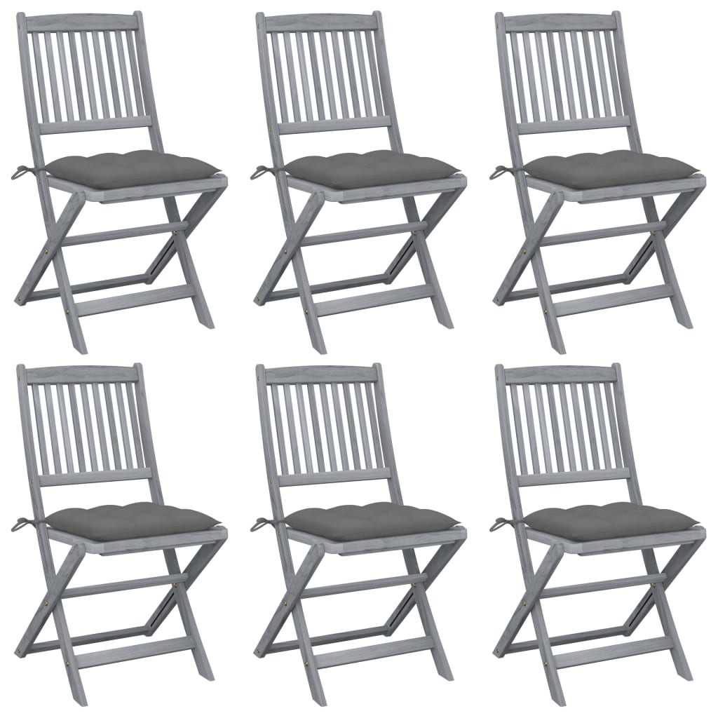 Folding Outdoor Chairs 6 pcs with Cushions Solid Acacia Wood
