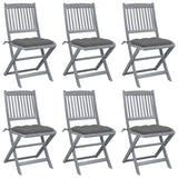 Folding Outdoor Chairs 6 pcs with Cushions Solid Acacia Wood
