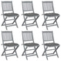 Folding Chairs 6 pcs with Cushions Solid Acacia Wood