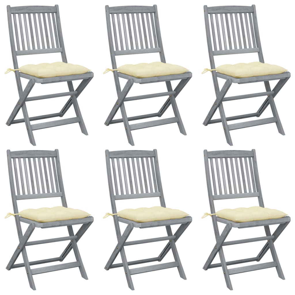 Folding Outdoor Chairs 6 pcs with Cushions Solid Acacia Wood