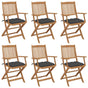 Folding Chairs 6 pcs with Cushions Solid Acacia Wood