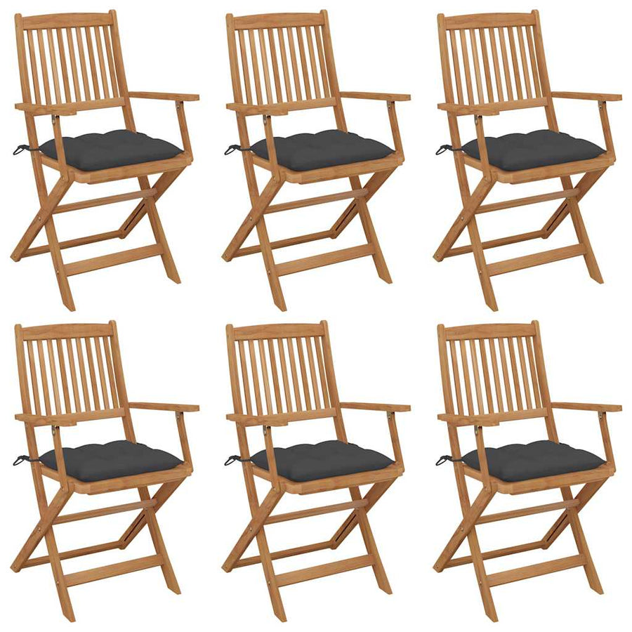 Folding Chairs 6 pcs with Cushions Solid Acacia Wood