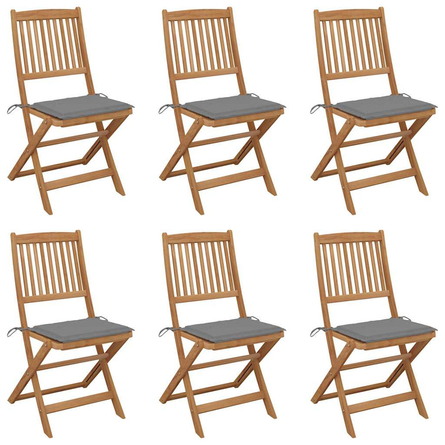 Folding Chairs 6 pcs with Cushions Solid Acacia Wood