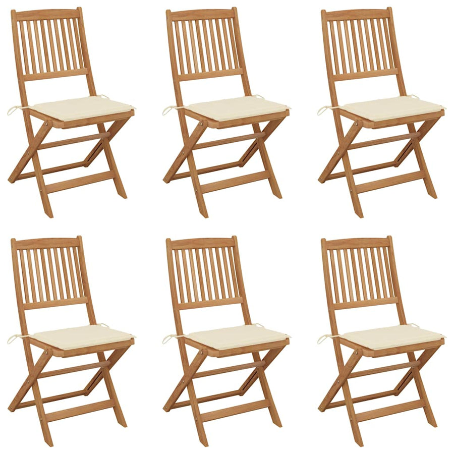 Folding Chairs 6 pcs with Cushions Solid Acacia Wood