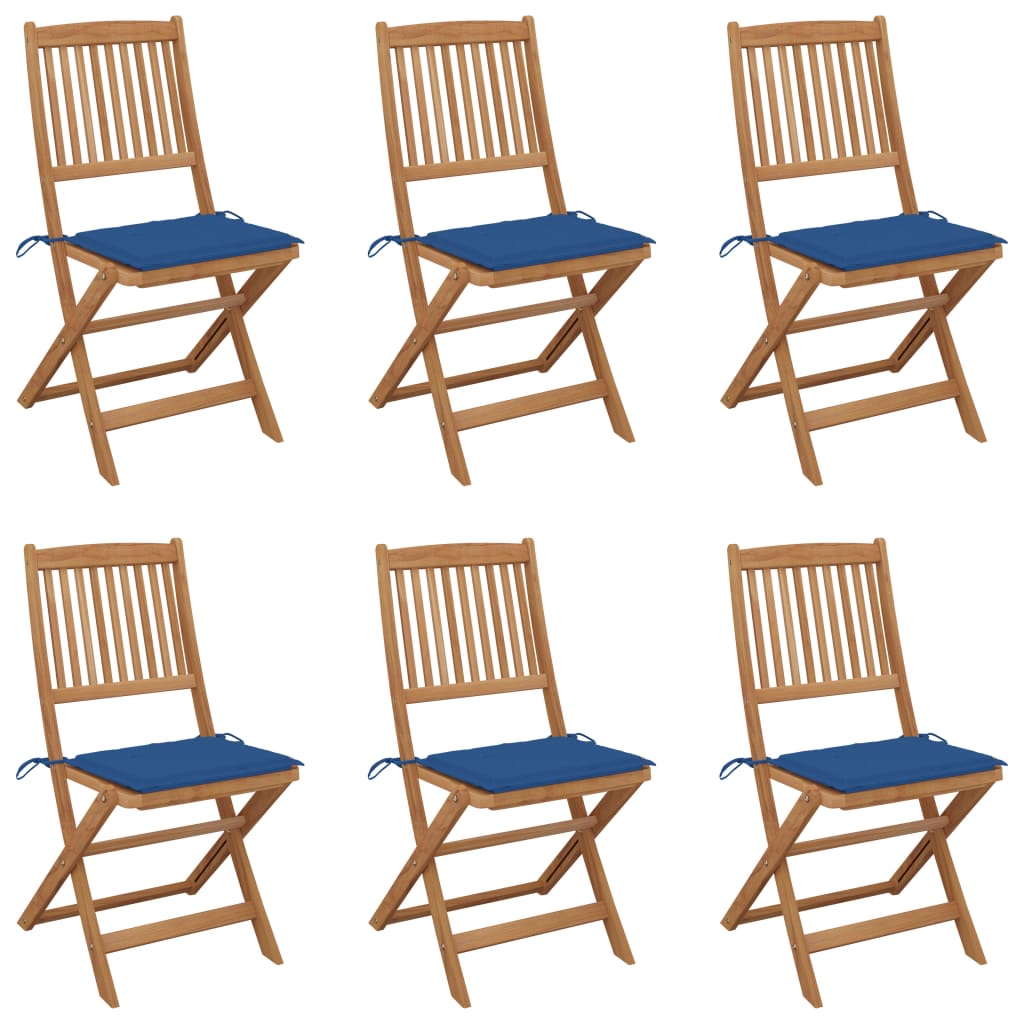Folding Chairs 6 pcs with Cushions Solid Acacia Wood
