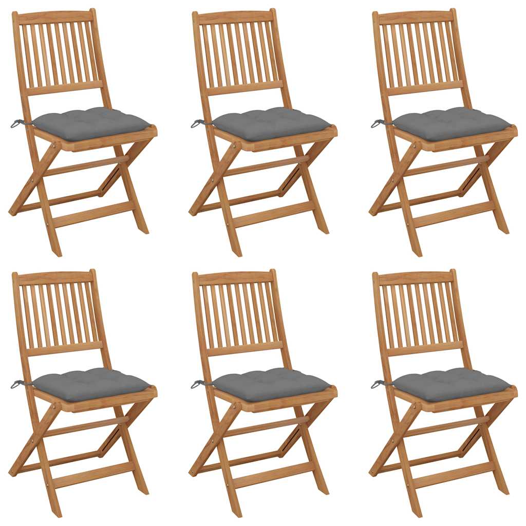 Folding Chairs 6 pcs with Cushions Solid Acacia Wood