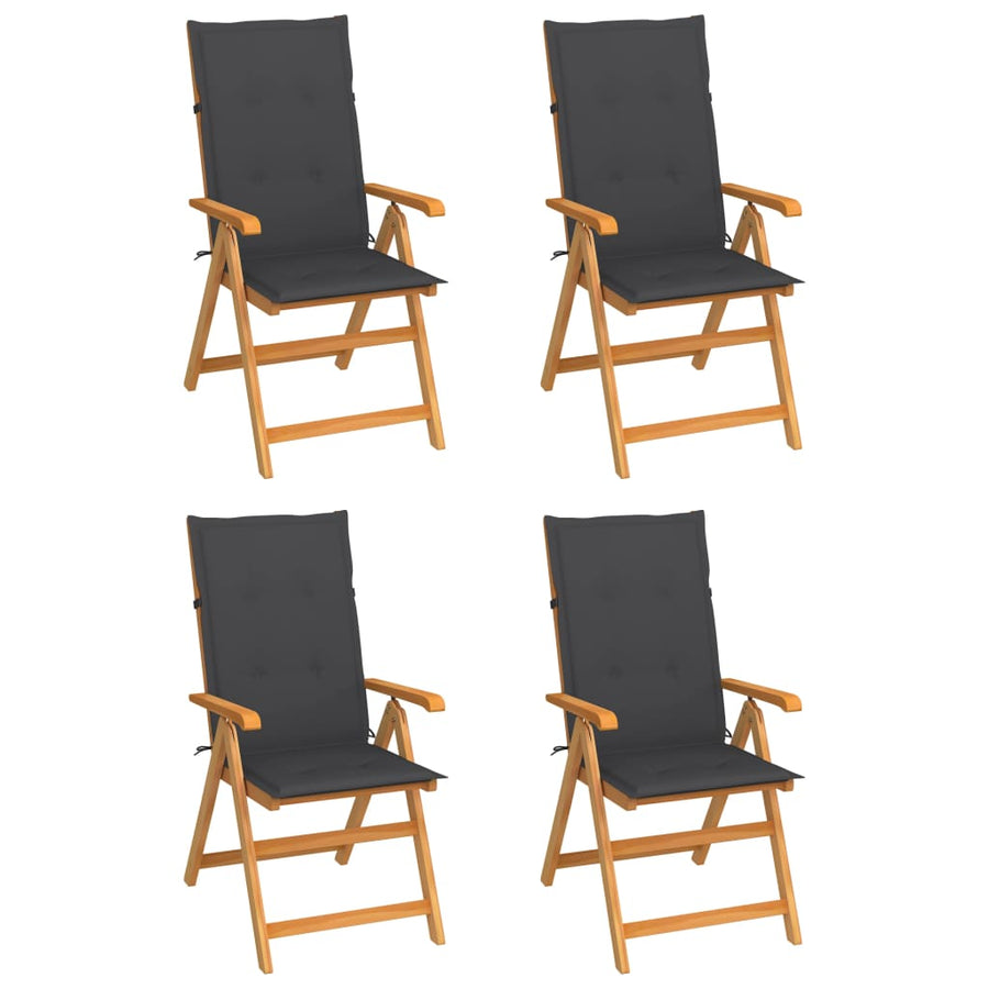 Folding Chairs 4 pcs with Anthracite Cushions Solid Teak Wood