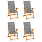 Folding Chairs 4 pcs with Grey Cushions Solid Teak Wood