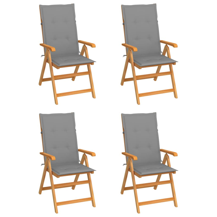 Folding Chairs 4 pcs with Grey Cushions Solid Teak Wood