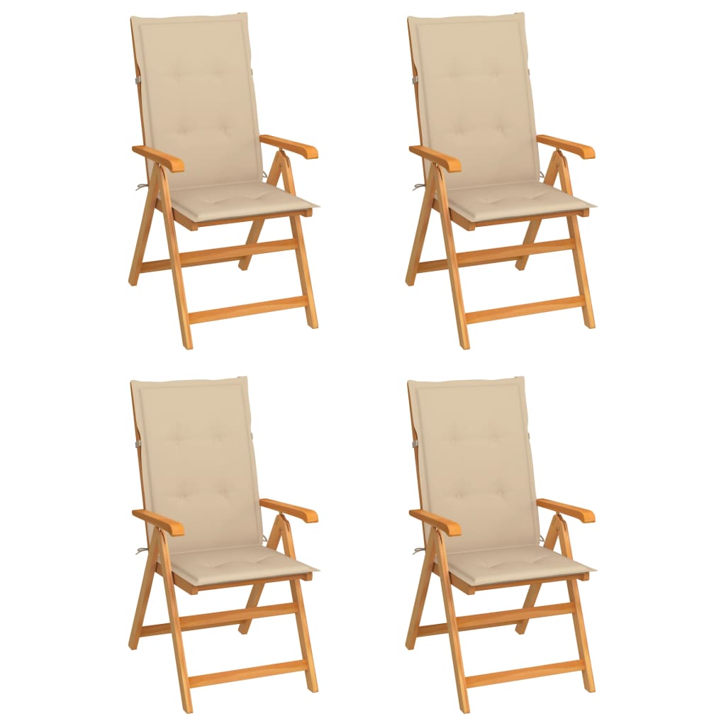 Garden Chairs 4 pcs with Beige Cushions Solid Teak Wood