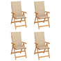 Folding Chairs 4 pcs with Beige Cushions Solid Teak Wood