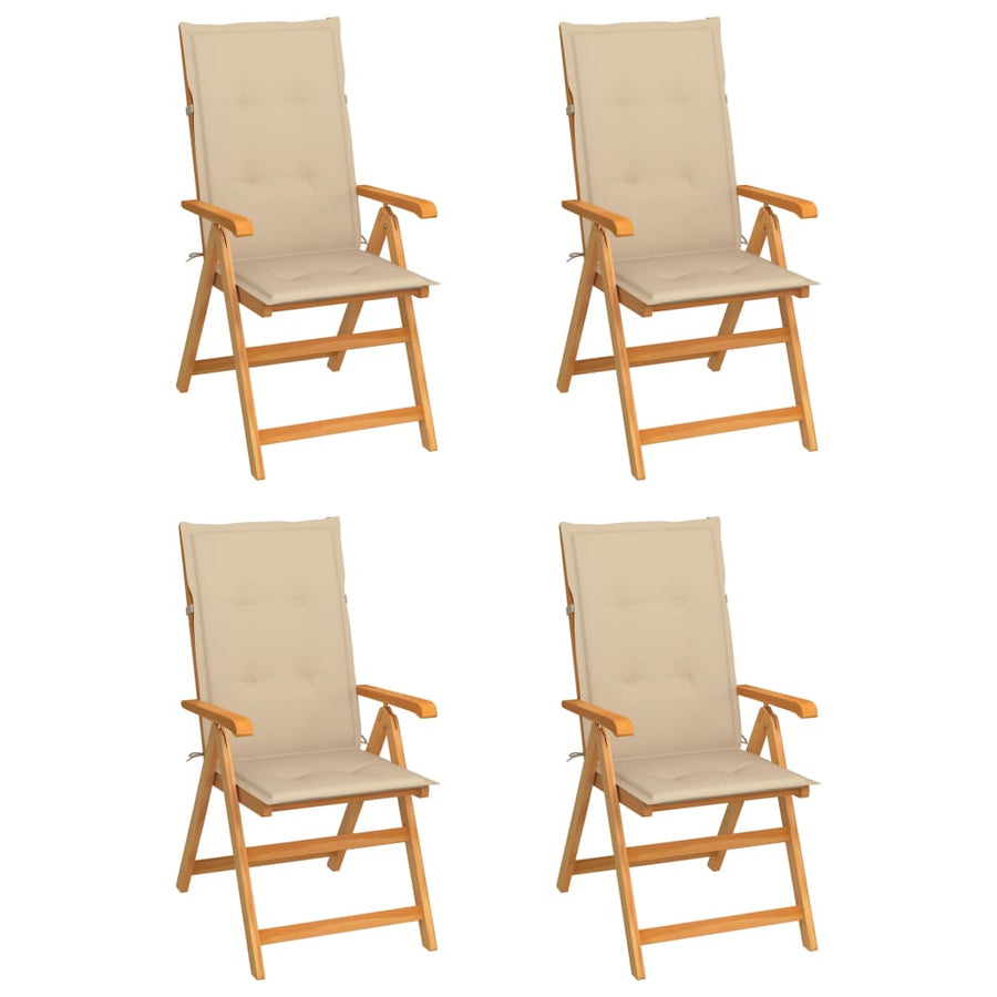 Folding Chairs 4 pcs with Beige Cushions Solid Teak Wood