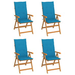 Folding Chairs 4 pcs with Blue Cushions Solid Teak Wood