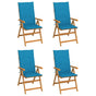 Folding Chairs 4 pcs with Blue Cushions Solid Teak Wood