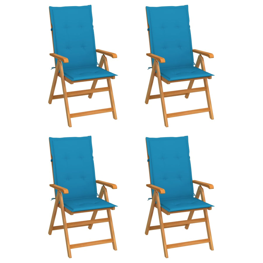 Folding Chairs 4 pcs with Blue Cushions Solid Teak Wood