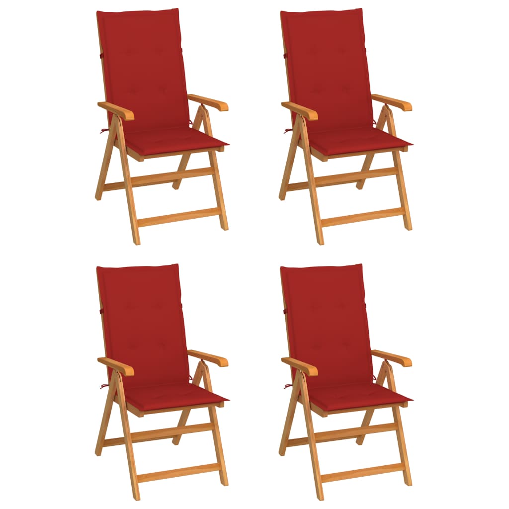 Garden Chairs 4 pcs with Red Cushions Solid Teak Wood