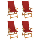 Garden Chairs 4 pcs with Red Cushions Solid Teak Wood