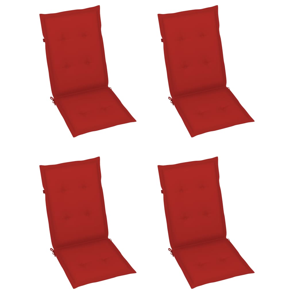 Garden Chairs 4 pcs with Red Cushions Solid Teak Wood