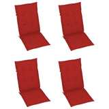 Garden Chairs 4 pcs with Red Cushions Solid Teak Wood - Rear View