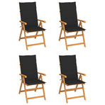 Folding Chairs 4 pcs with Black Cushions Solid Teak Wood