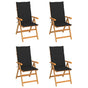 Folding Chairs 4 pcs with Black Cushions Solid Teak Wood