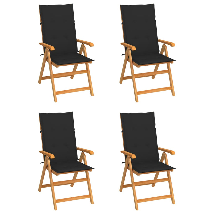 Folding Chairs 4 pcs with Black Cushions Solid Teak Wood