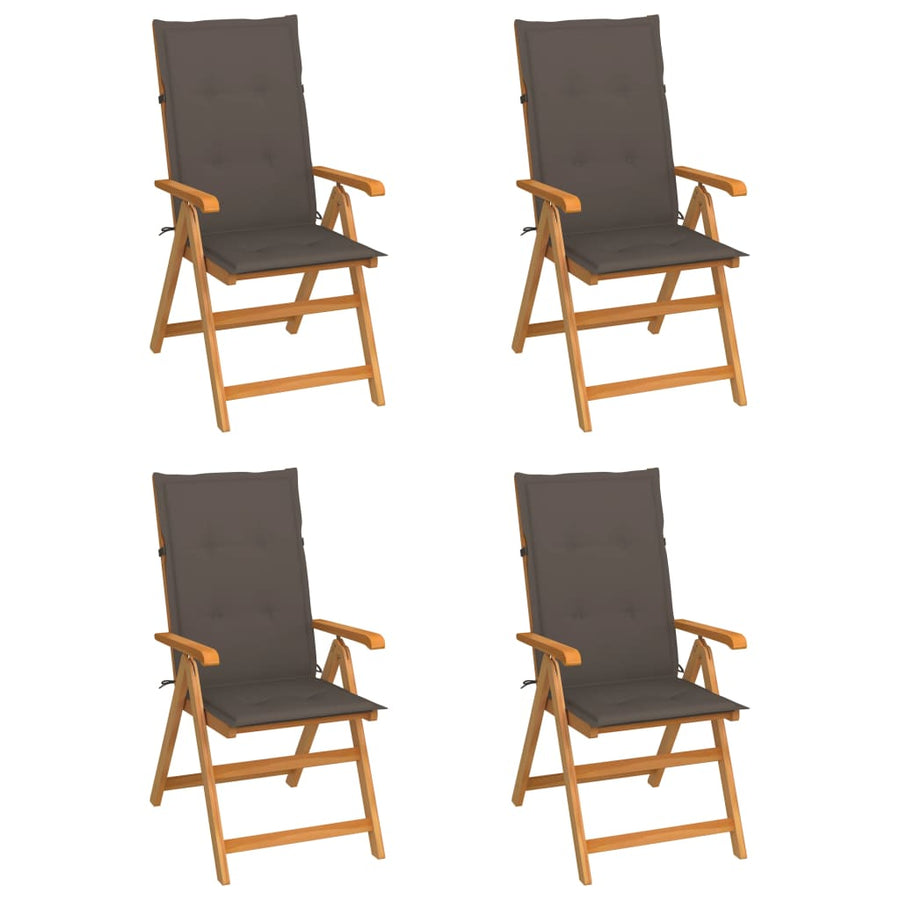 Folding Chairs 4 pcs with Taupe Cushions Solid Teak Wood