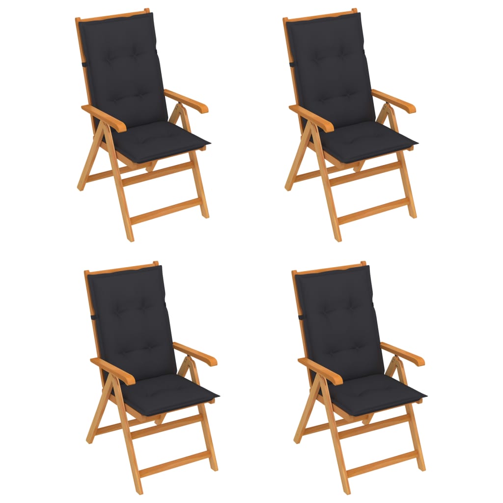 Folding Chairs 4 pcs with Anthracite Cushions Solid Teak Wood